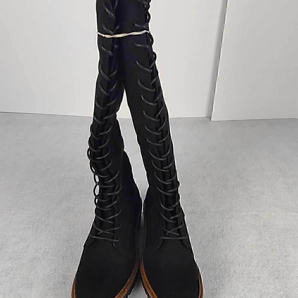 ASOS DESIGN Carolina Chunky Lace Up Knee High Boots In Black Size 5 (NWOT) - Picture 6 of 12